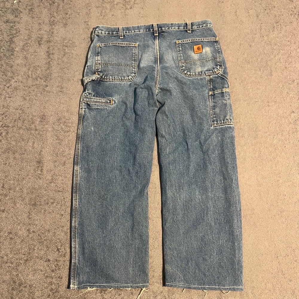 Vintage Carhartt Mens Relaxed Fit Carpenter Jeans Blue Denim Work Pants 38x28